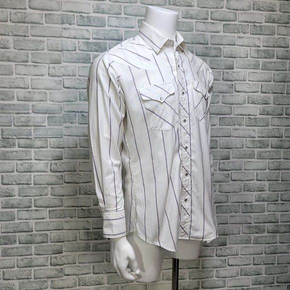 VTG‎ Miller Stockman Western Wear Mens 16/34 Shirt White Striped Pearl Snap USA - Picture 5 of 9